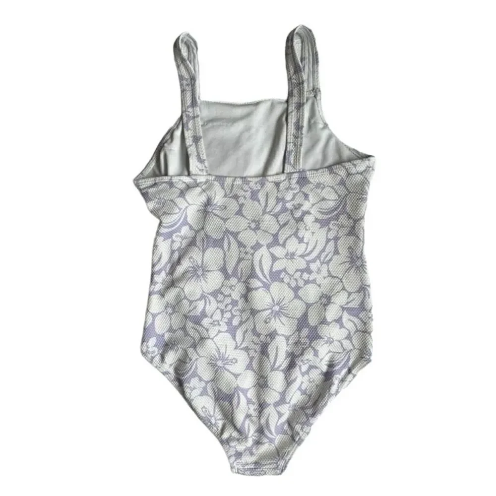 Wonder Nation Floral One Piece Swimsuit Hawaiian Purple White Swim SZ 10-12